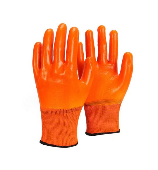 PVC coated orange nylon knitted protective safety work glove